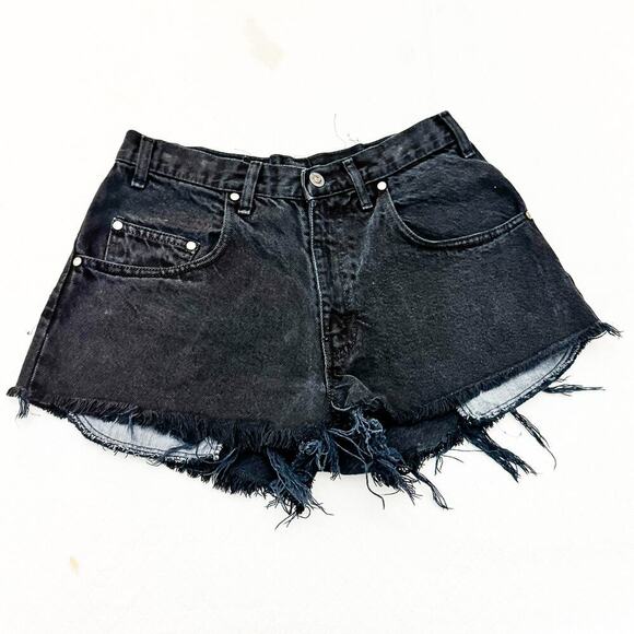 Levi's Silvertab Black Cutoff Denim Jean Shorts Frayed Hem Zip Fly Size 28 - Picture 1 of 3